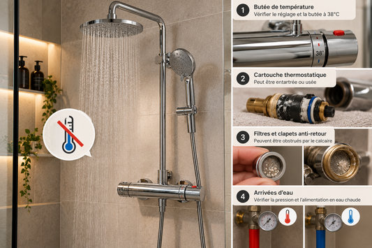 Colonne de douche thermostatique qui ne chauffe plus : causes et vérifications avant de la remplacer