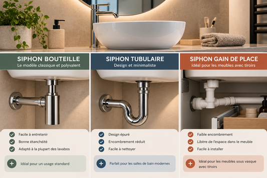 Quel siphon de lavabo choisir : bouteille, tubulaire ou gain de place ?