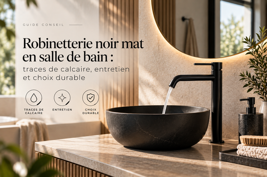 Robinetterie noir mat en salle de bain : traces de calcaire, entretien et choix durable