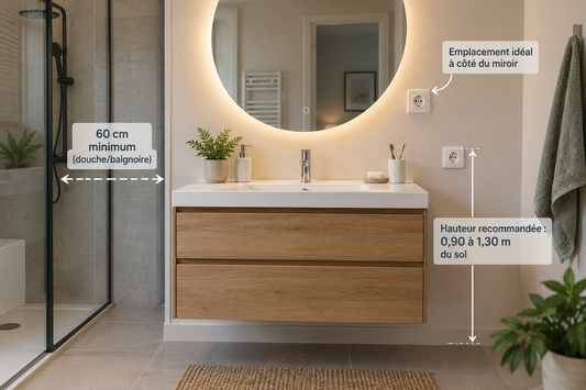 Où placer les prises électriques autour d’un meuble vasque ?