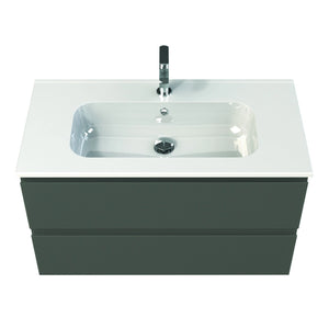 Plan vasque gauche salle de bain Marbre reconstitué 90cm blanc brillant