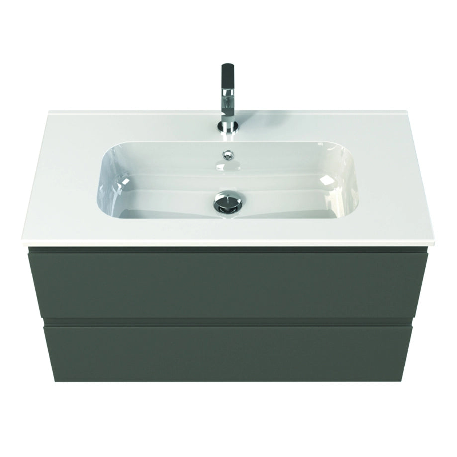 Plan vasque gauche salle de bain Marbre reconstitué 90cm blanc brillant