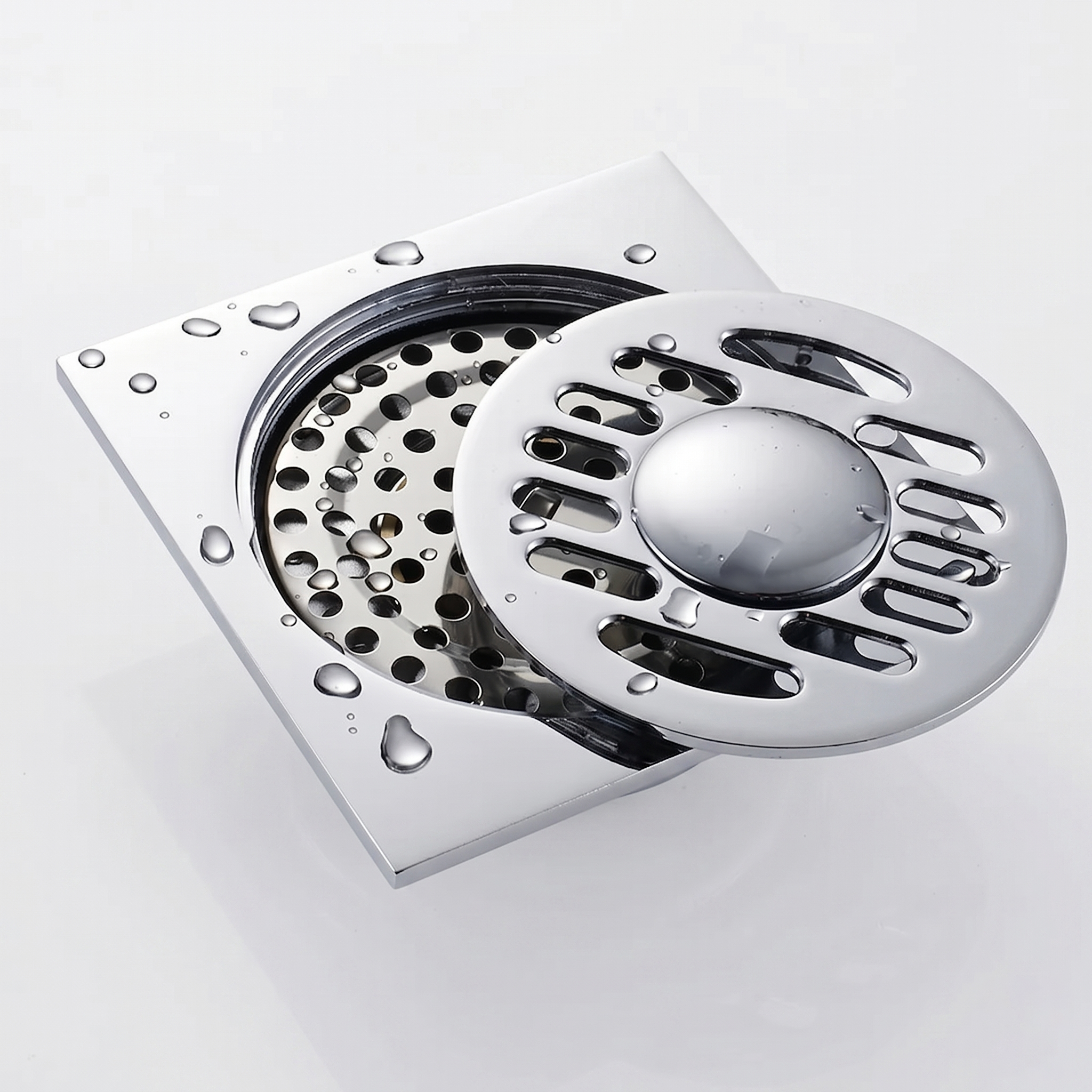 Bonde de douche carré, chrome 10cm