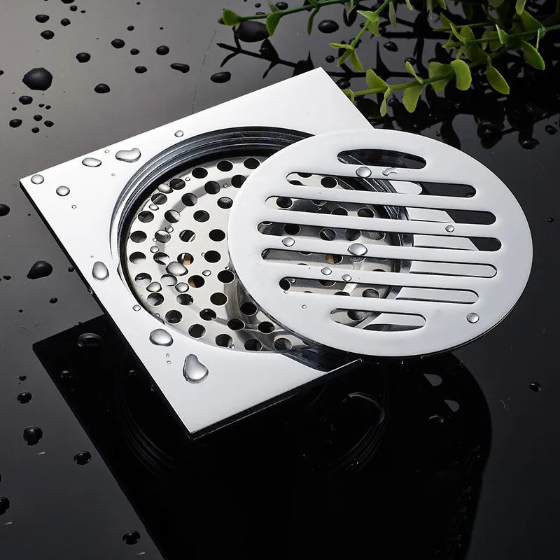 Bonde de douche carré, chrome 10cm