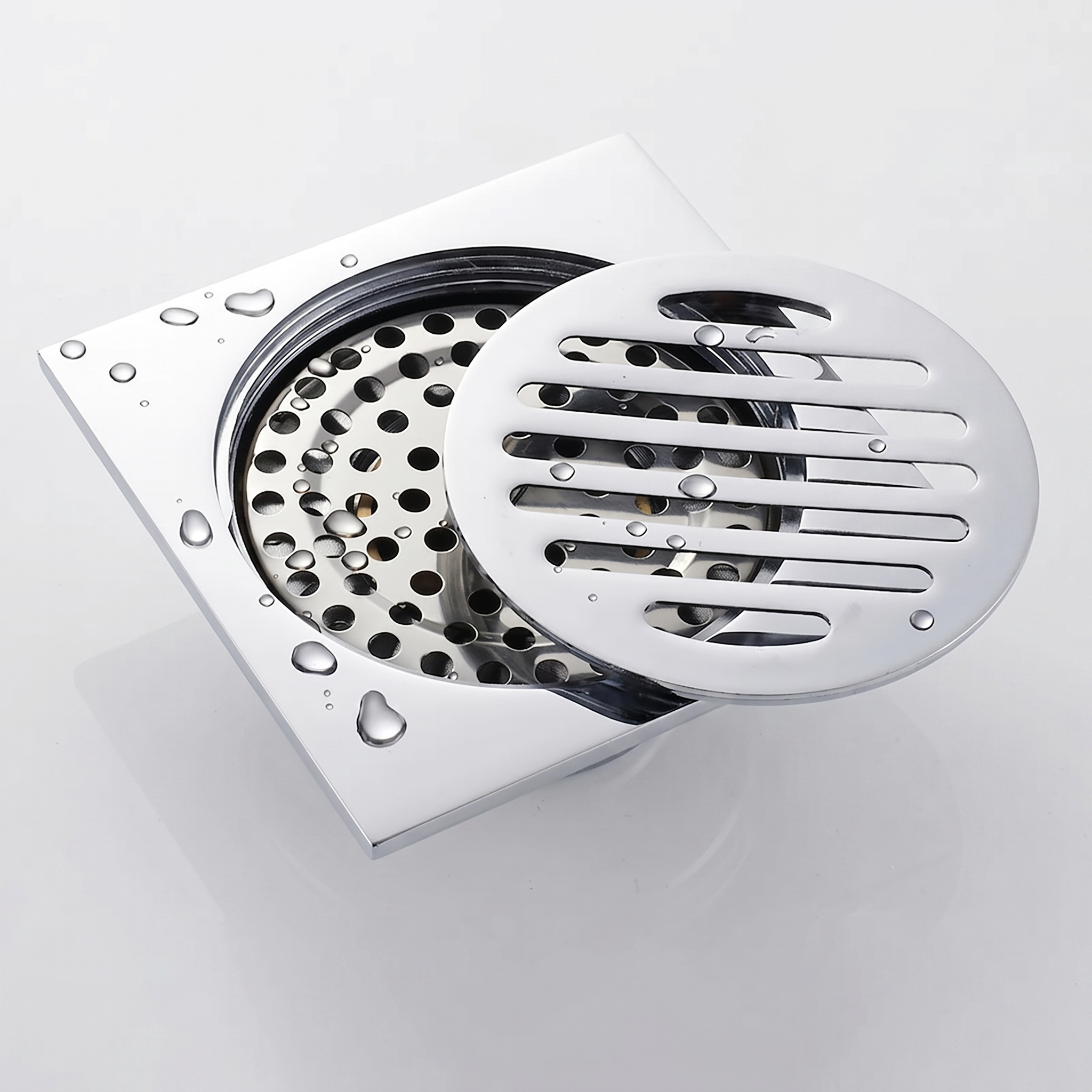 Bonde de douche carré, chrome 10cm