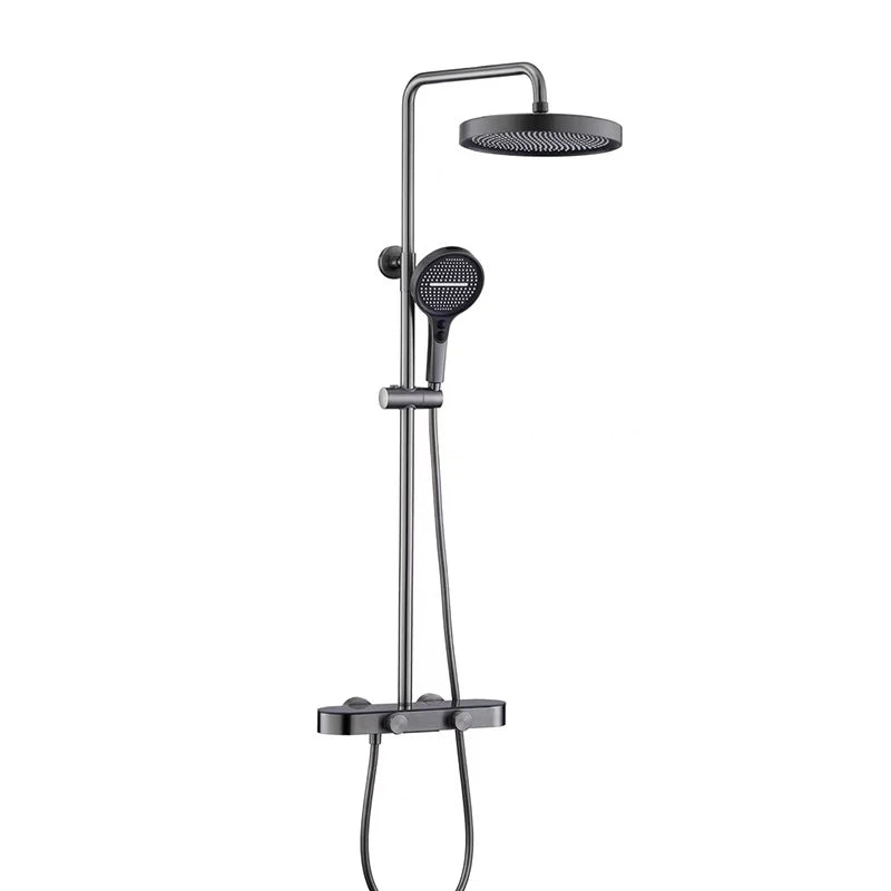 Colonne de douche ou bain douche, avec mitigeur thermostatique, 3 voies, gris foncé OVALIS