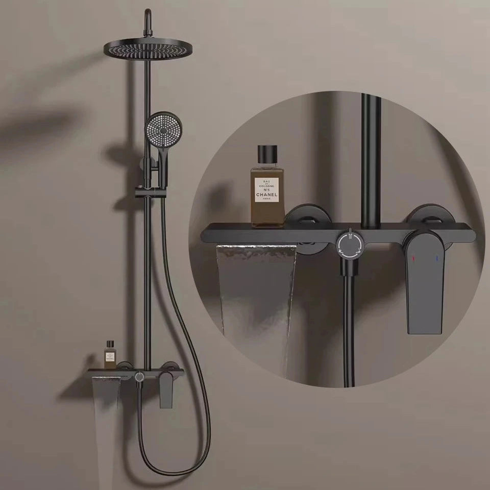Colonne de douche ou bain douche, avec mitigeur mécanique, 3 voies, noir mat RIVIERAS