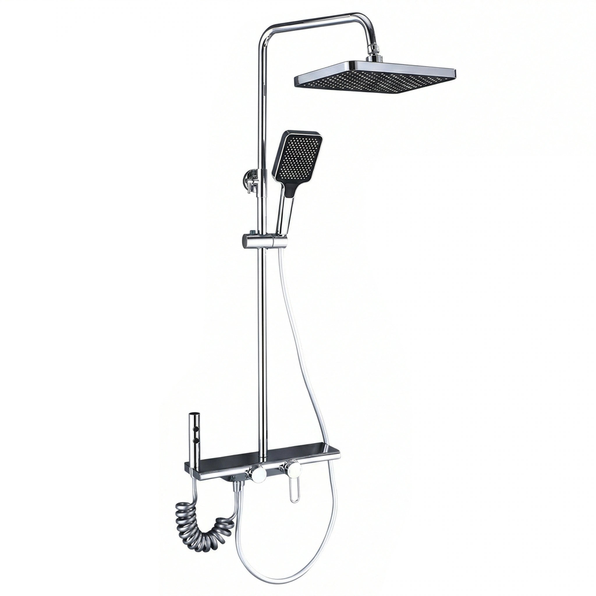 Colonne de douche 4 voies avec mitigeur thermostatique, 2 formes de tête, chrome AGUALE