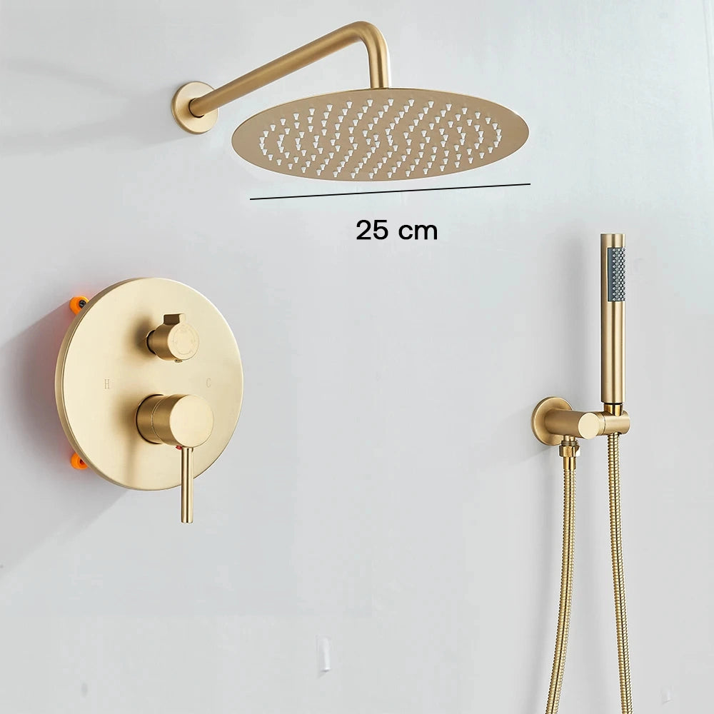 Colonne de douche mitigeur à encastrer RONDA or brosse