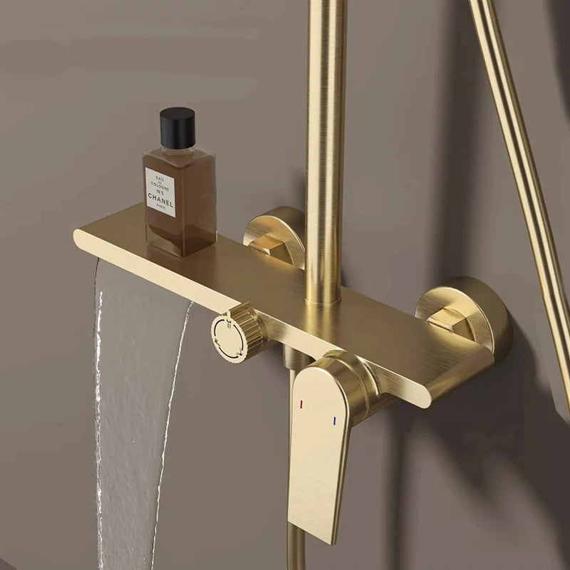 Colonne de douche ou bain douche, avec mitigeur mécanique, 3 voies, or brossé RIVIERAS