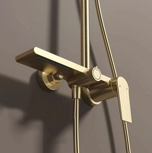 Colonne de douche ou bain douche, avec mitigeur mécanique, 3 voies, or brossé RIVIERAS