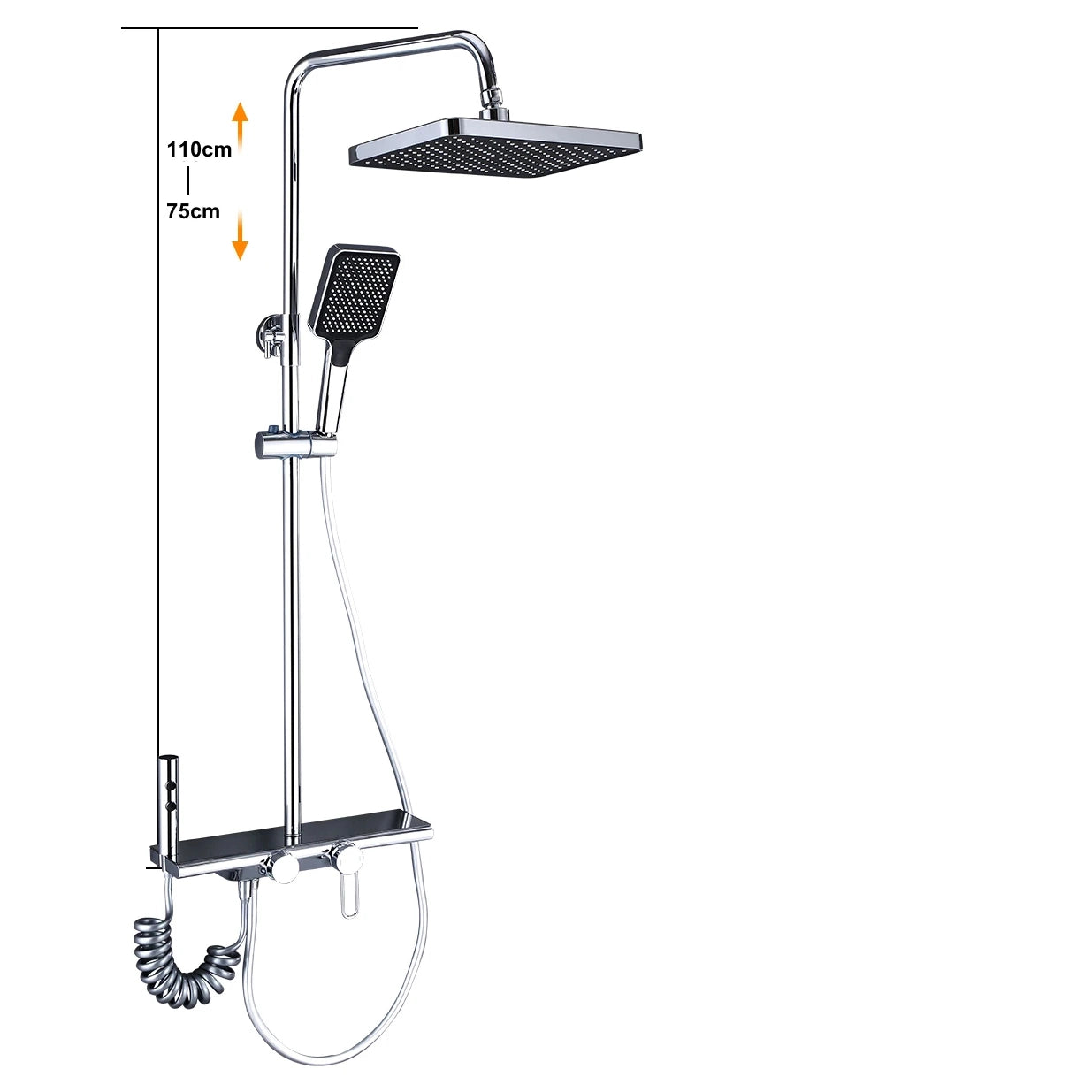 Colonne de douche 4 voies avec mitigeur thermostatique, 2 formes de tête, chrome AGUALE