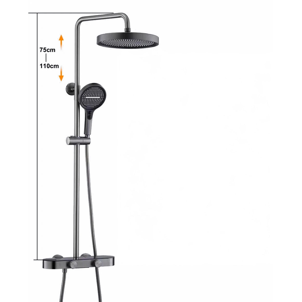 Colonne de douche ou bain douche, avec mitigeur thermostatique, 3 voies, gris foncé OVALIS