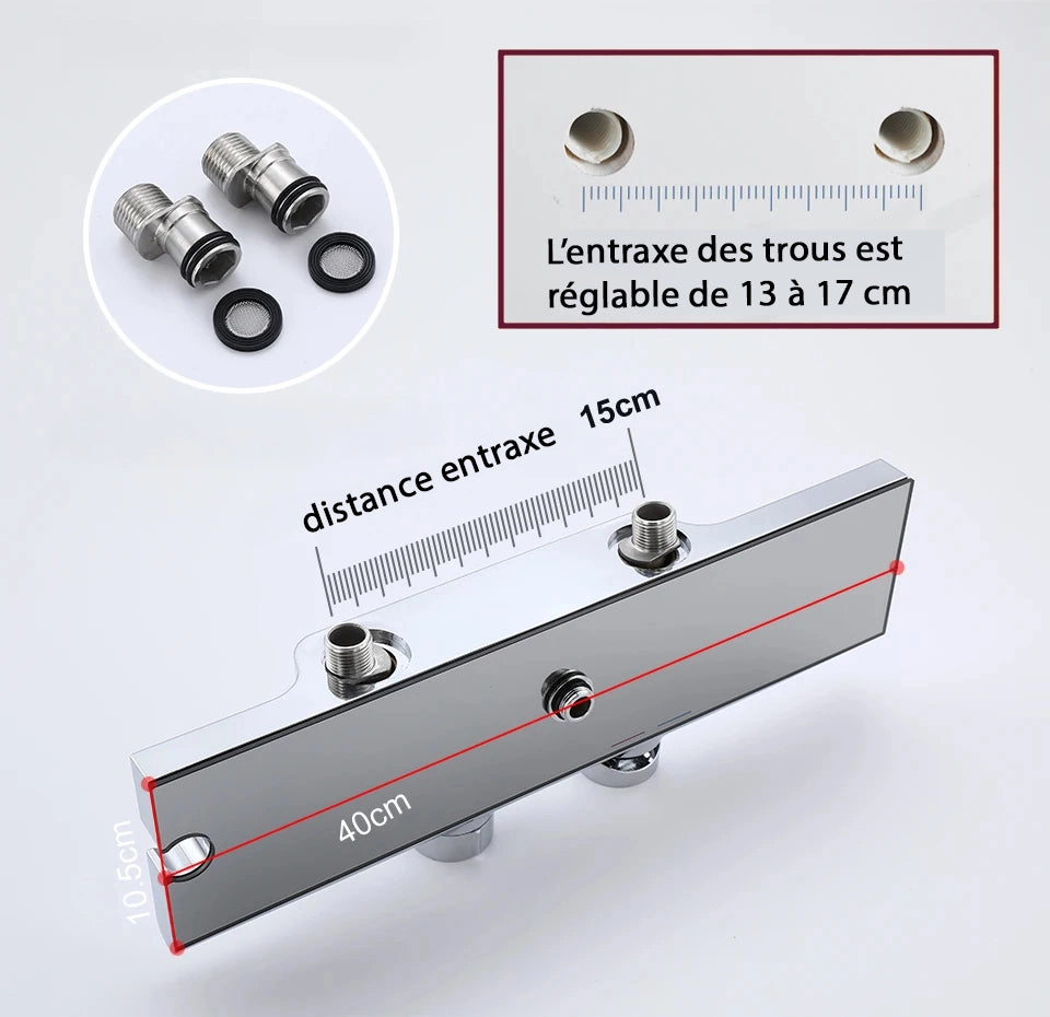 Colonne de douche 4 voies avec mitigeur thermostatique, 2 formes de tête, chrome AGUALE