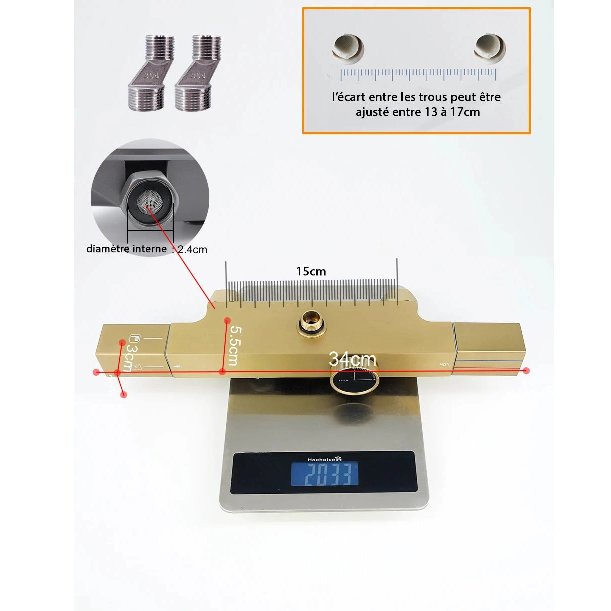 Colonne de douche thermostatique avec mitigeur mécanique, 3 voies, gris foncé ARCOS