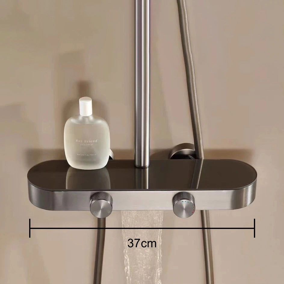 Colonne de douche ou bain douche, avec mitigeur thermostatique, 3 voies, gris foncé OVALIS