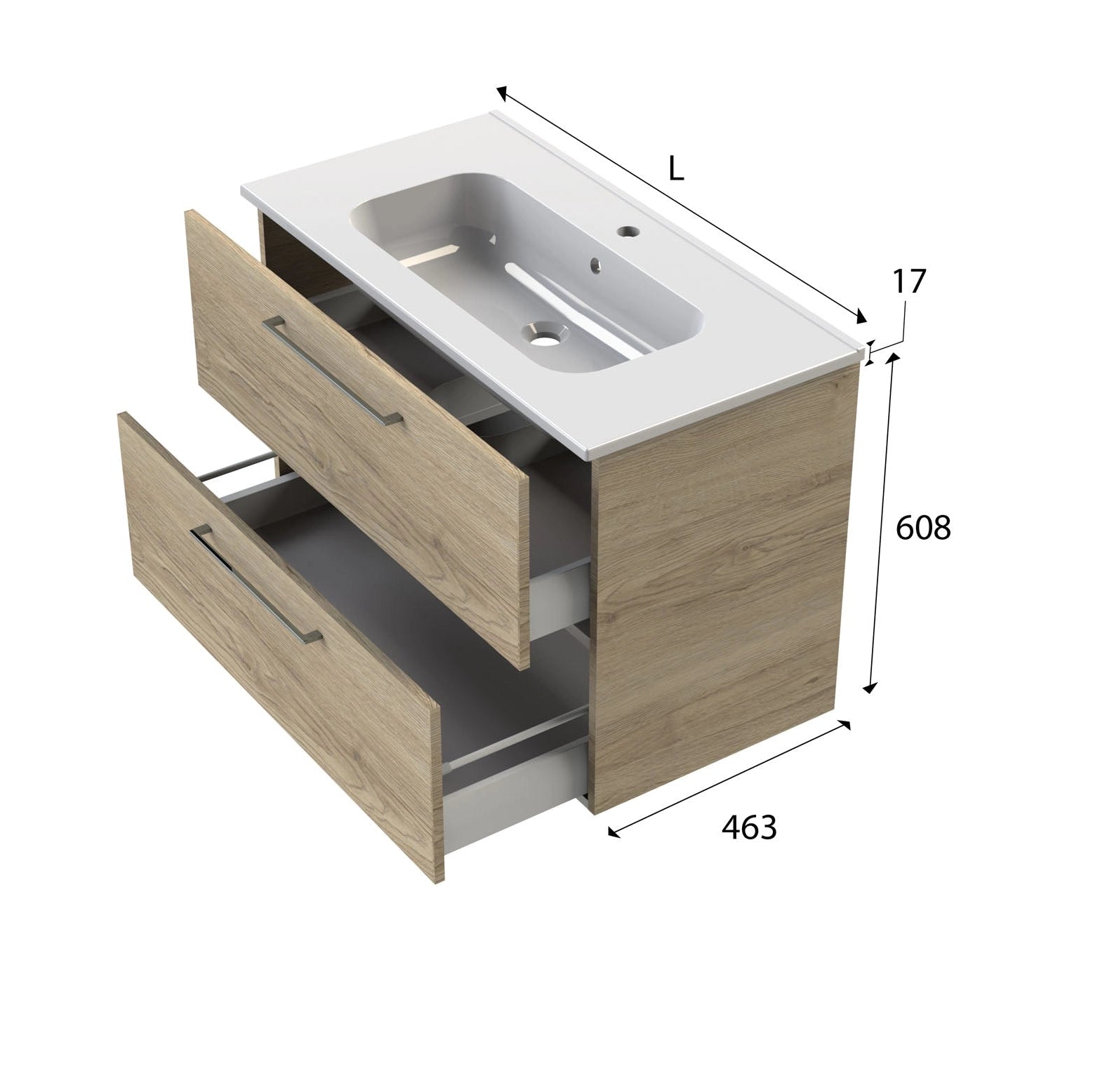 Meuble salle de bain tiroirs et plan vasque STUDIO 81 cm