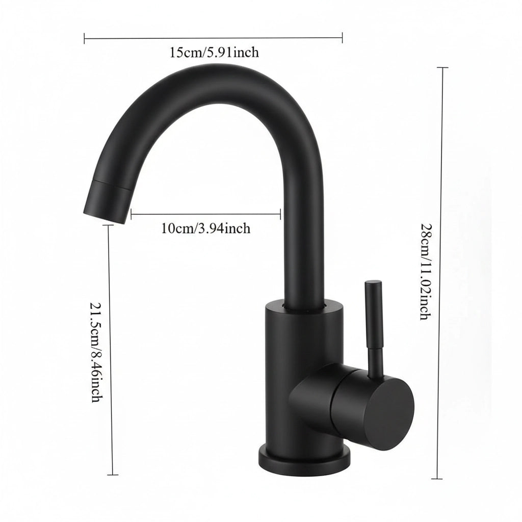 Robinet mitigeur lavabo col de cygne noir mat 28 cm CYGA