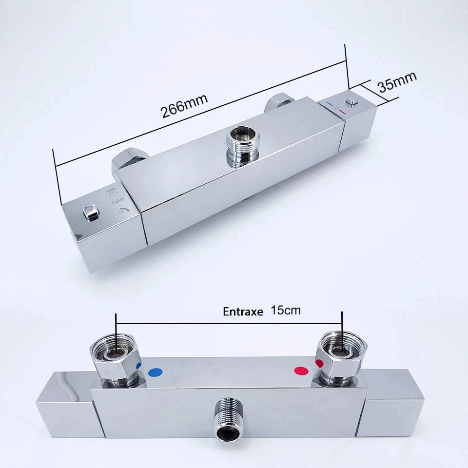 Colonne de douche carré avec mitigeur mécanique, 2 voies, chrome SERENYS