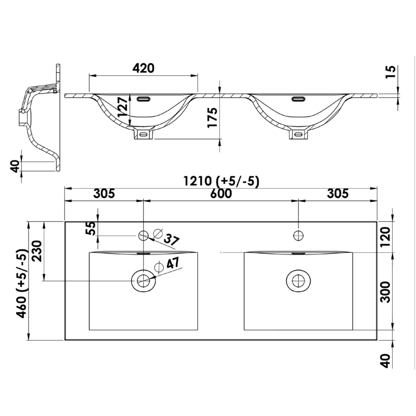 Plan double vasque salle de bain Céramique 120cm