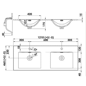Plan double vasque salle de bain Céramique 120cm