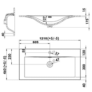 Plan simple vasque salle de bain Céramique centré 120cm