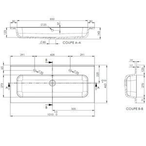 Plan vasque double perçage, Marbre reconstitué 100cm blanc brillant