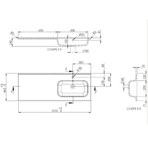 Plan vasque droite, Marbre reconstitué 120cm blanc brillant