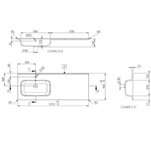 Plan vasque gauche, Marbre reconstitué 120cm blanc brillant