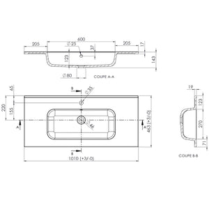 Plan vasque salle de bain Marbre reconstitué 100cm blanc brillant