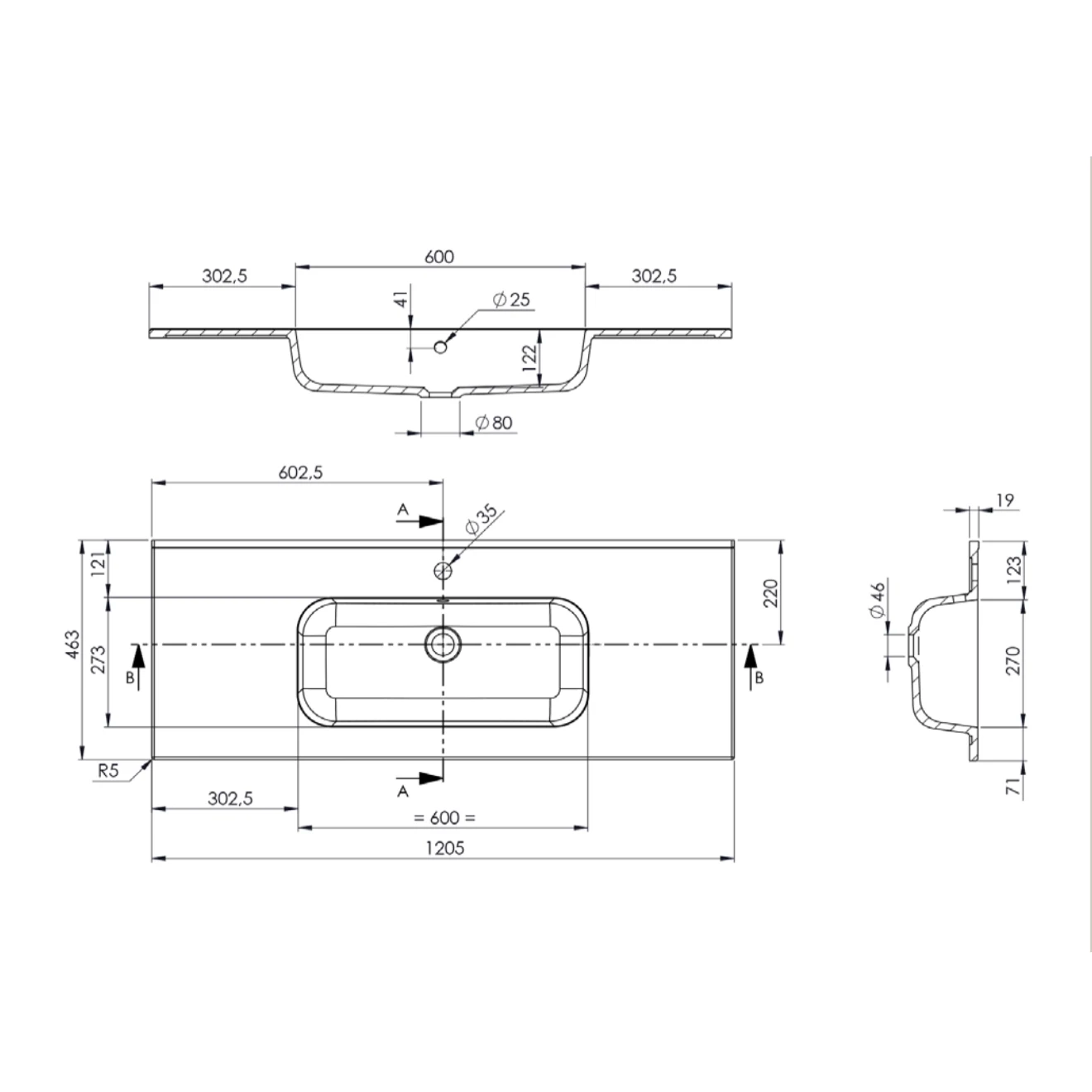 Plan vasque salle de bain, Marbre reconstitué 120cm blanc brillant