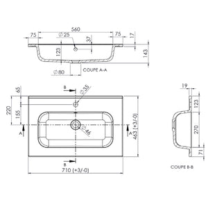 Plan vasque salle de bain Marbre reconstitué 70cm blanc brillant