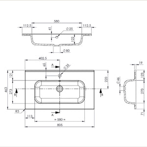 Plan vasque salle de bain Marbre reconstitué 80cm blanc brillant