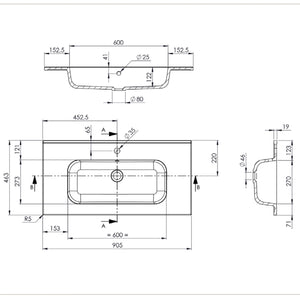 Plan vasque salle de bain Marbre reconstitué 90cm blanc brillant