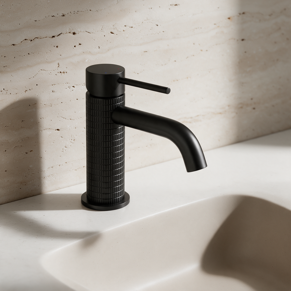 Robinet Lavabo Noir Mat Strié 16cm/31cm 'Tuile'