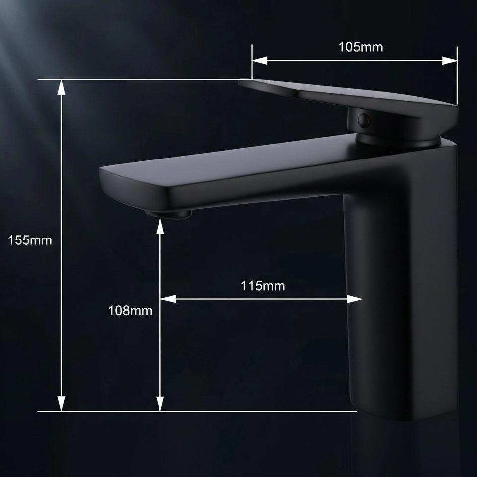 Mitigeur lavabo noir mat design LINEA 15,5cm