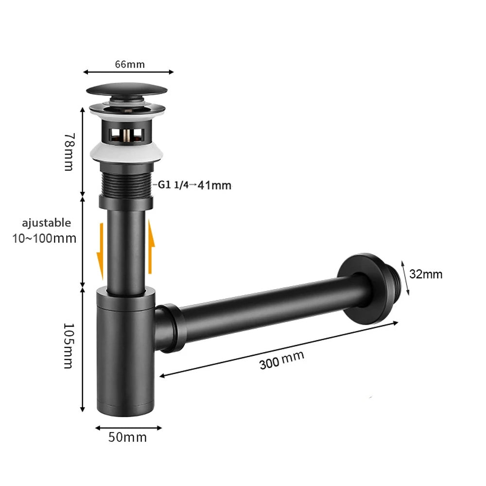 Siphon lavabo & bonde clic-clac avec ou sans trop plein gris métal