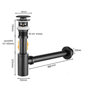 Siphon lavabo & bonde clic-clac avec ou sans trop plein gris métal