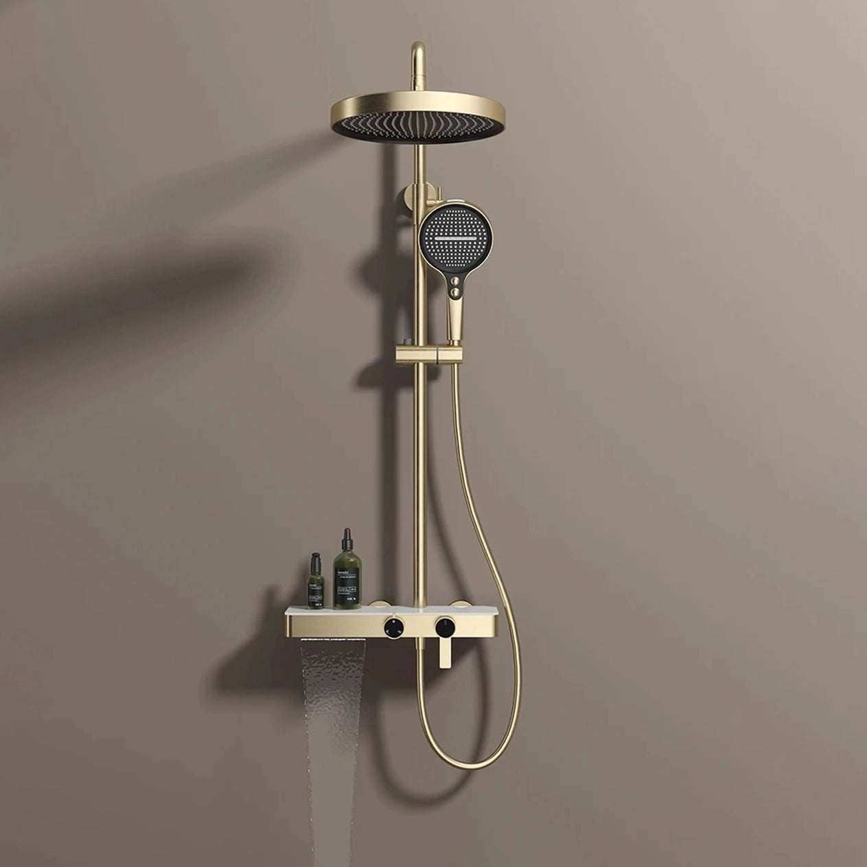 Colonne de douche, avec mitigeur mécanique, 3 voies, Or brossé ROBUSTI