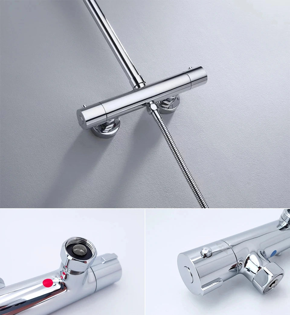 Colonne de douche ronde avec mitigeur mécanique, 2 voies, chrome SERENYS