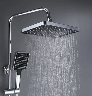 Colonne de douche 4 voies avec mitigeur thermostatique, 2 formes de tête, chrome AGUALE