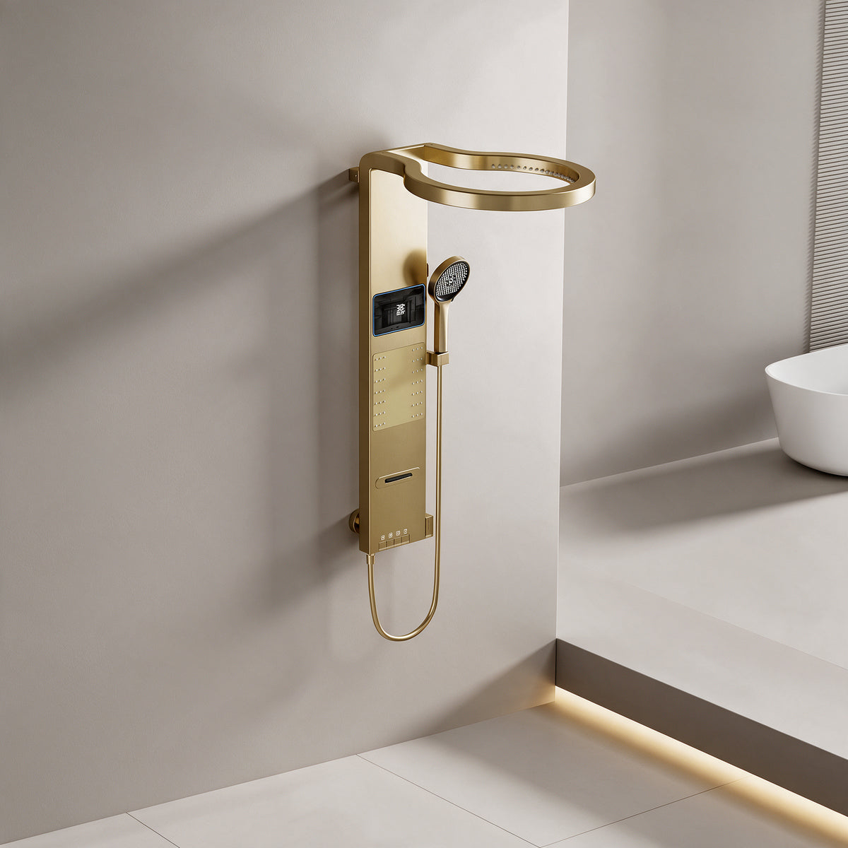 Système de Douche Mural avec Affichage Numérique 4 Voies Or Brossé