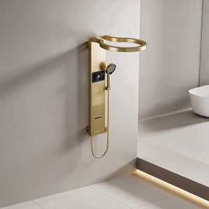Système de Douche Mural avec Affichage Numérique 4 Voies Or Brossé