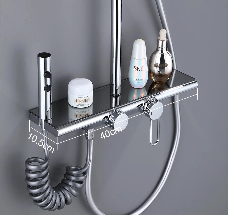 Colonne de douche 4 voies avec mitigeur thermostatique, 2 formes de tête, chrome AGUALE
