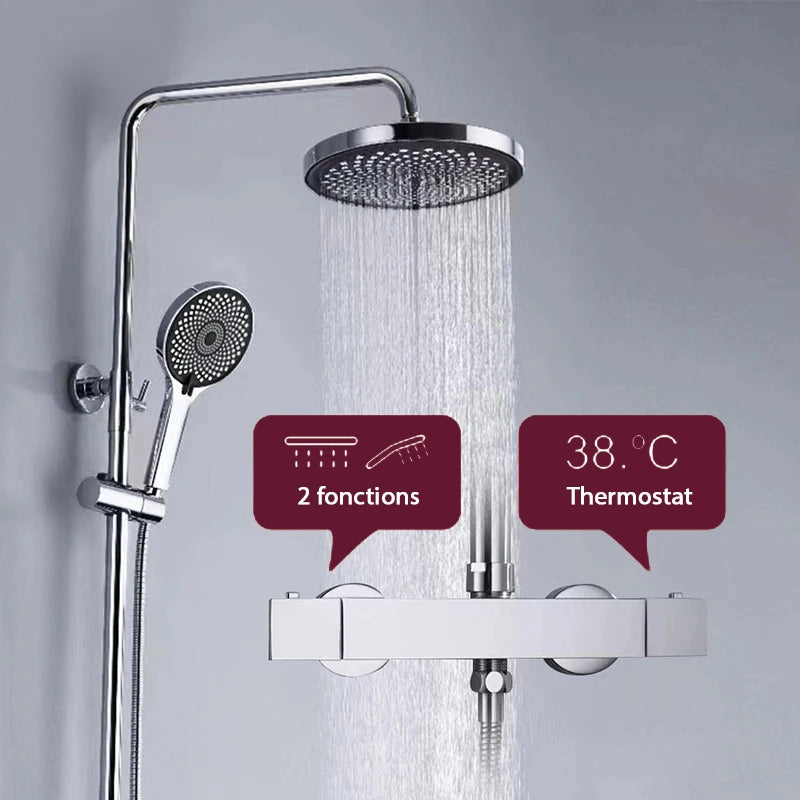 Colonne de douche carré avec mitigeur mécanique, 2 voies, chrome SERENYS