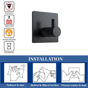 Crochet patère murale adhésif noir mat SIMPLO