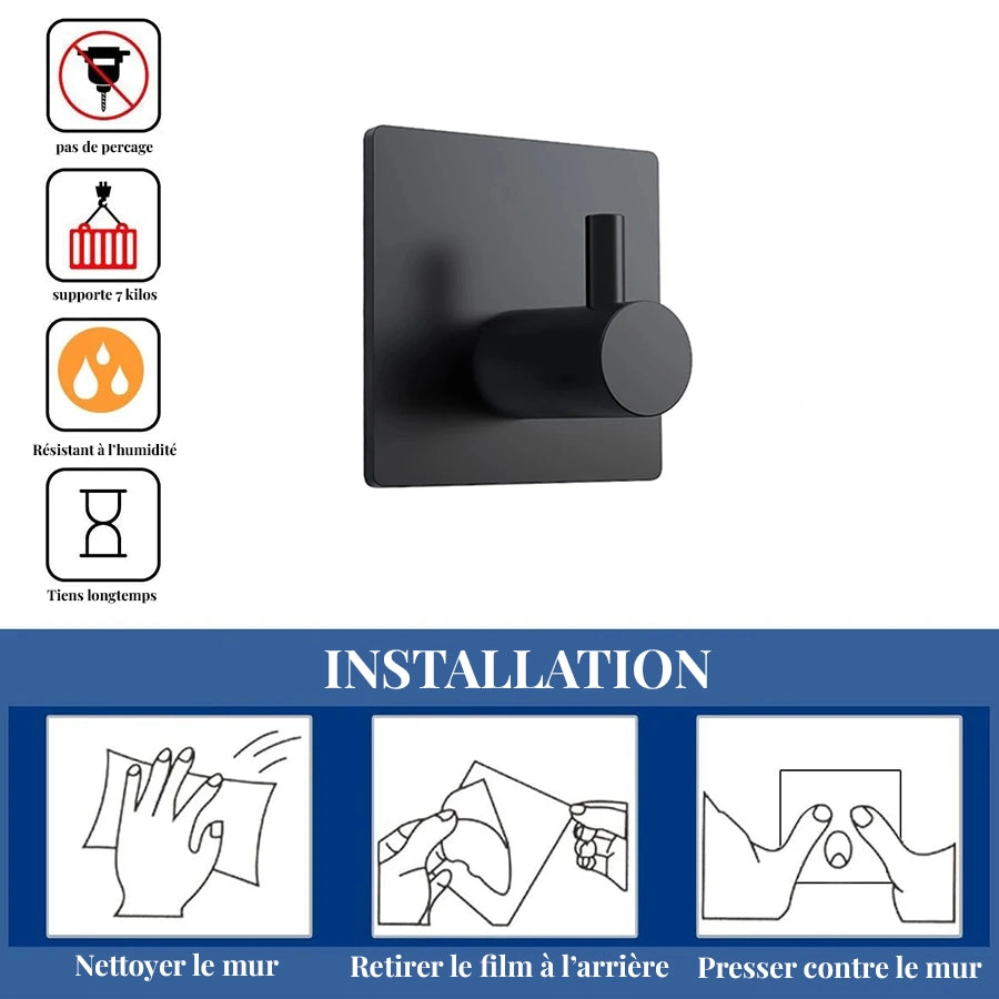 Crochet patère murale adhésif noir mat SIMPLO
