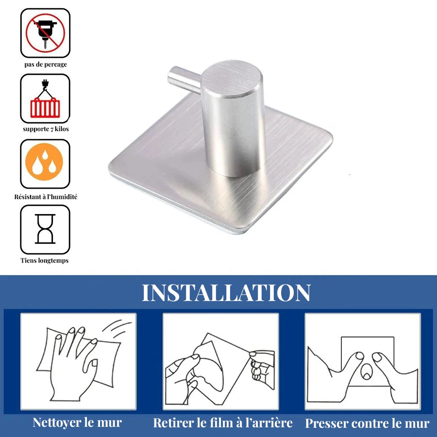 Crochet patère murale adhésif chrome SIMPLO