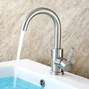 Robinet mitigeur lavabo col de cygne inox brossé 28 cm CYGA
