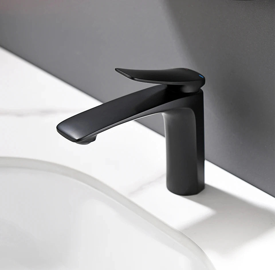 Robinet mitigeur salle de bain, 14cm, noir mat SULFA